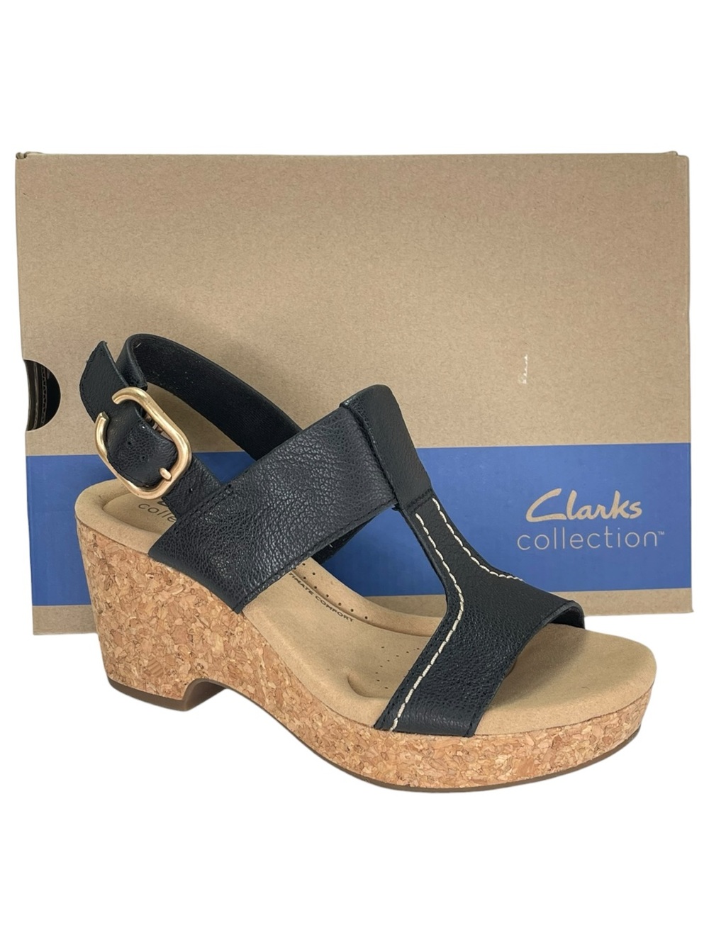Clarks Giselle Style Black Leather Slingback Womens Platform Sandals Size 6M - Picture 12 of 12